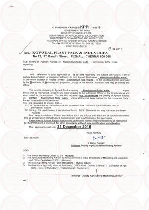 Kowseal Plast - ISO Certificate